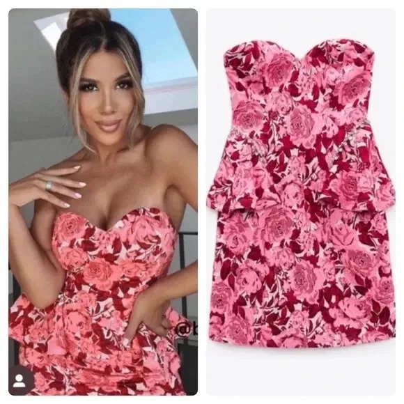 😍VIRAL BLOG FAVE Zara floral jacquard mini dress rhinestone - Picture 2 of 10